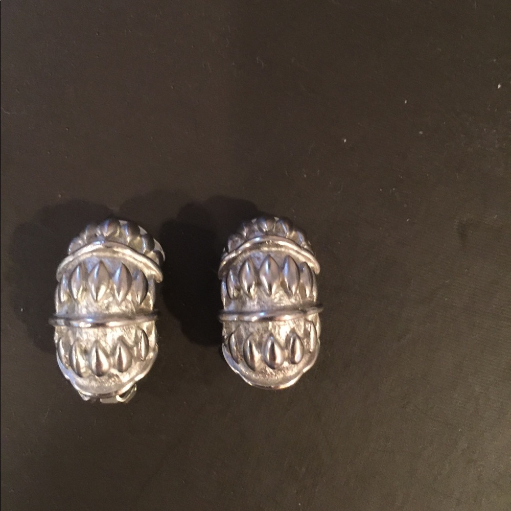 brushed silver half moon clip on earrings